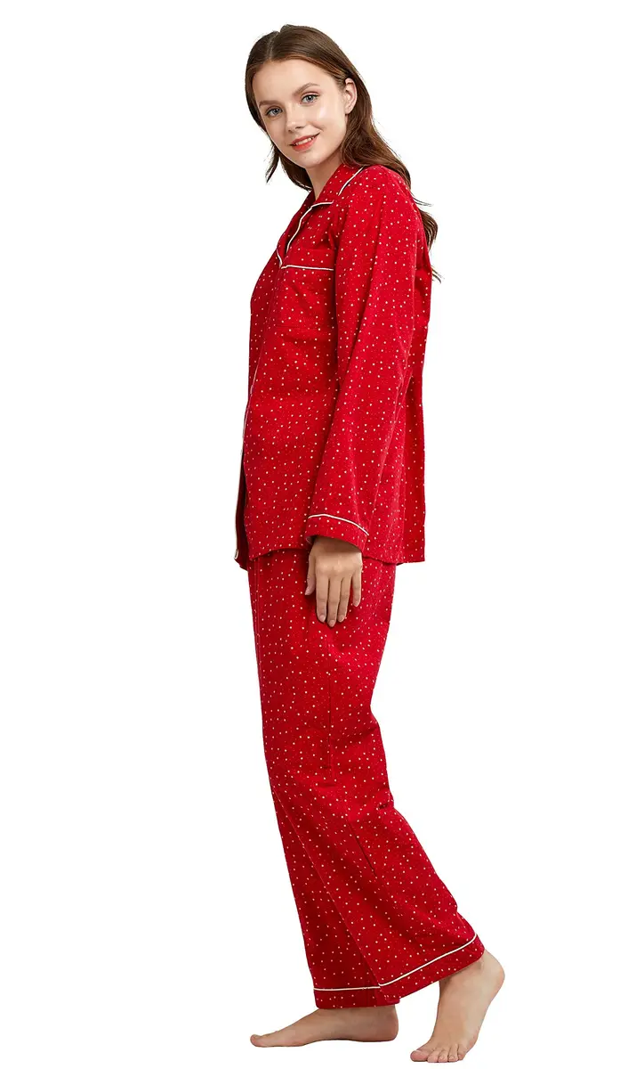 TONY AND CANDICE Women's 100% Cotton Flannel Pajama Set Sleepwear (S,Red Stars) | Classic Christmas Lounge - view 2