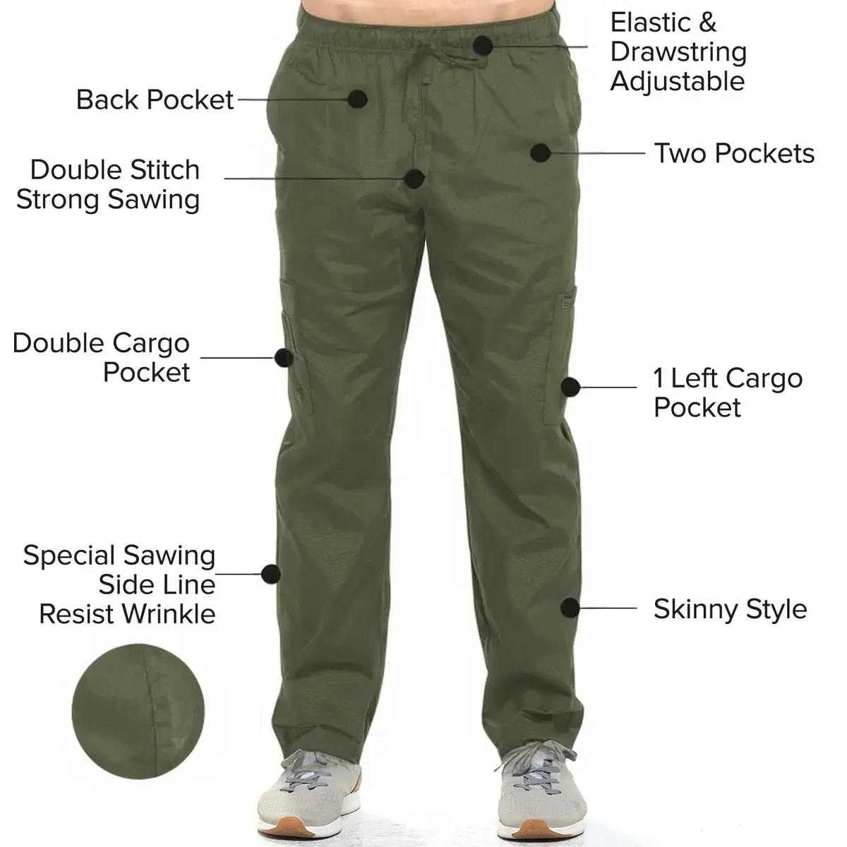 Dagacci Medical Uniform Scrubs Set Women & Men | Cotton-Polyester Blend, Olive, X-Small - view 6