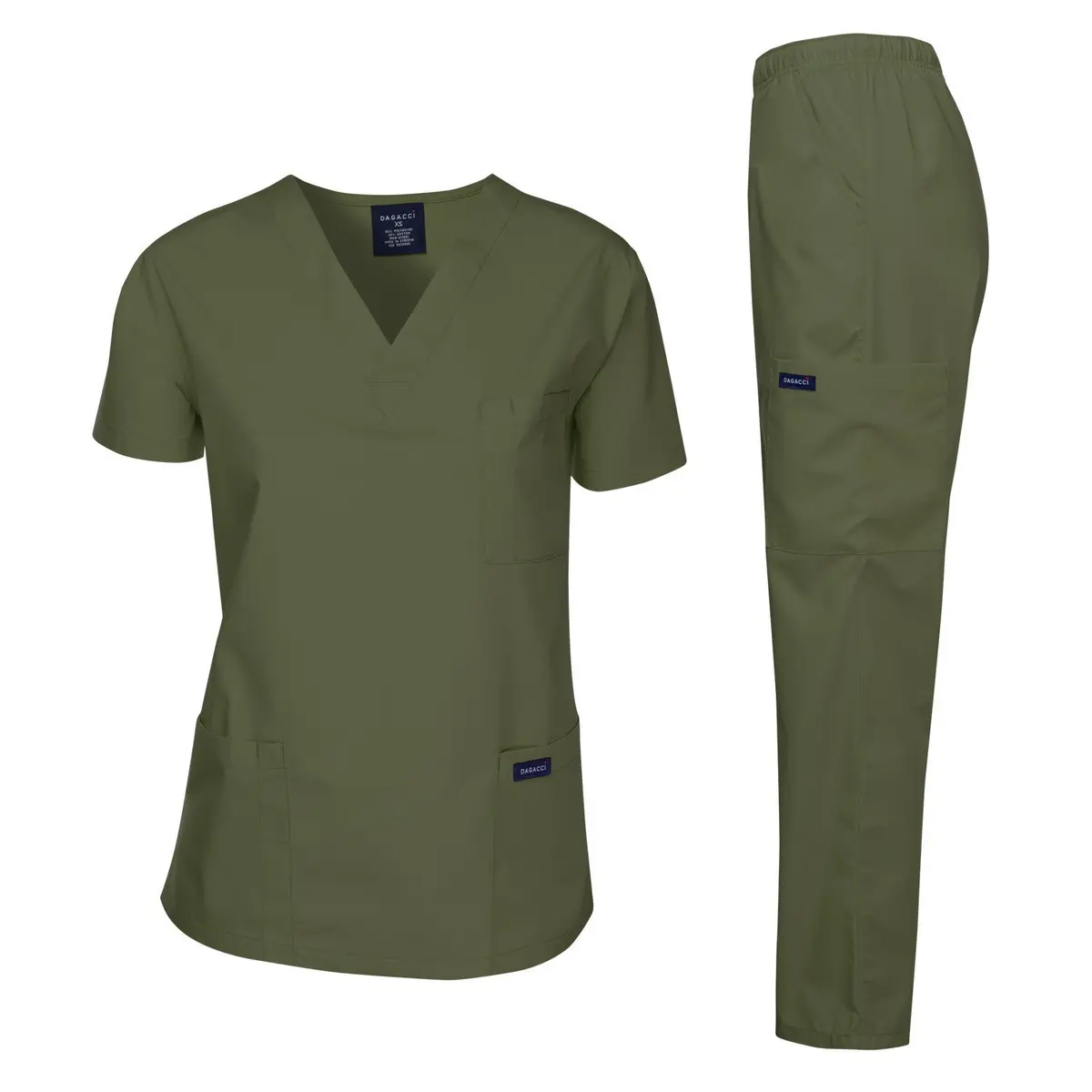 Dagacci Medical Uniform Womens Medical Scrub Set Shirt Top and Pant, Olive Green, Medium - main product image