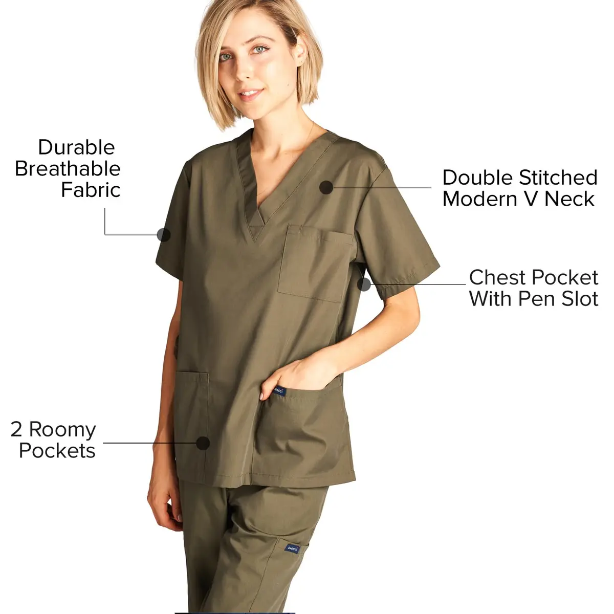 Dagacci Medical Uniform Womens Medical Scrub Set Shirt Top and Pant, Olive Green, Medium - view 5
