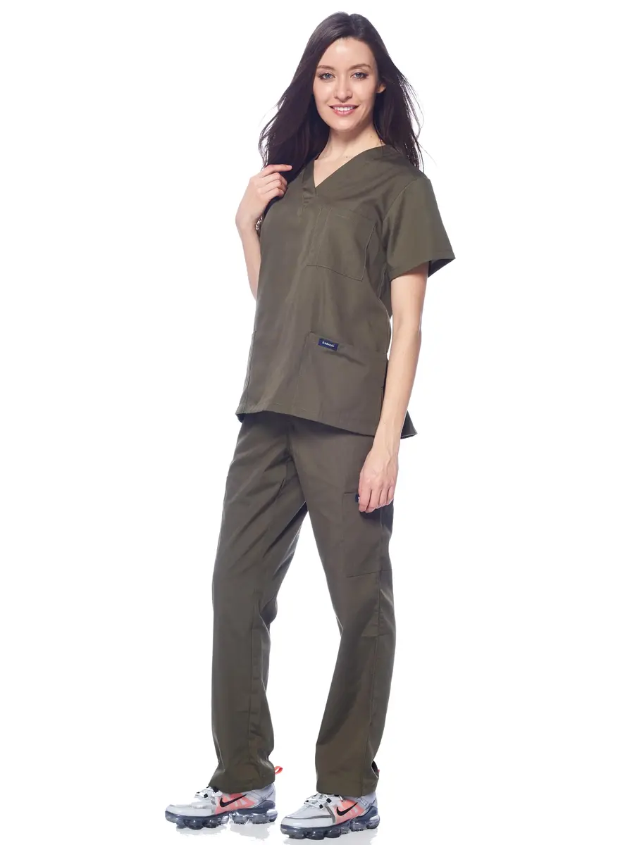 Dagacci Medical Uniform Womens Medical Scrub Set Shirt Top and Pant, Olive Green, Medium - view 3