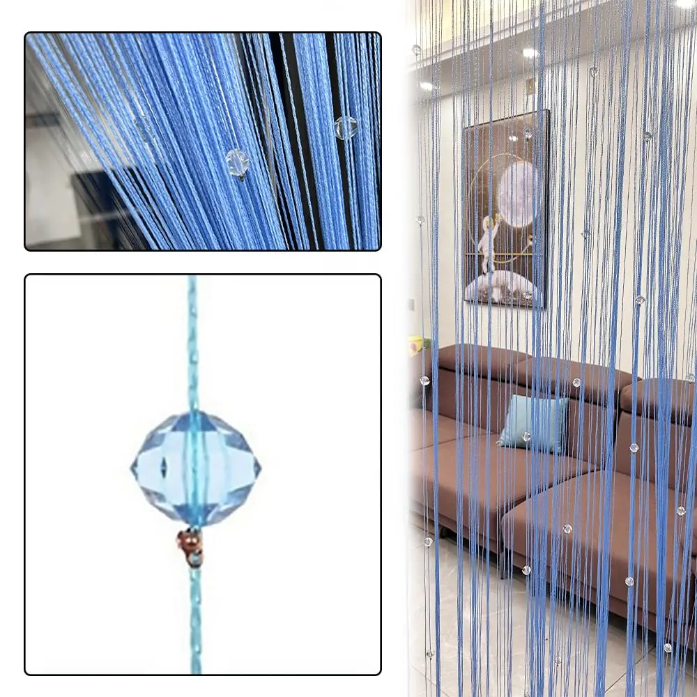 Eve Split Sky Blue Curtain 190-200cm High | Modern Beaded Door String Curtain - view 3