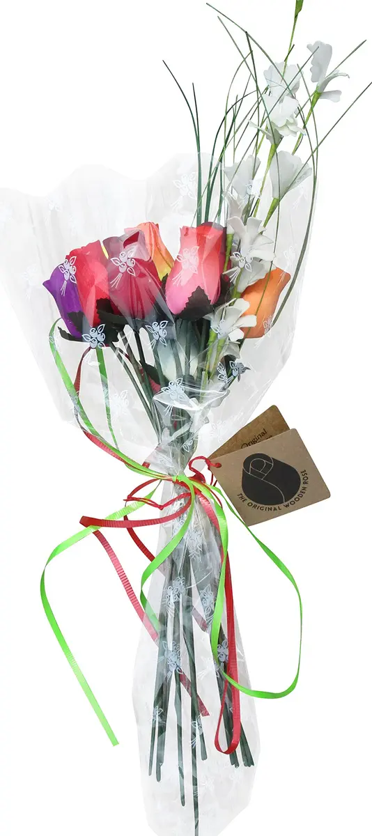 The Original Wooden Rose Assorted Colors Floral Flower Bouquets in a Gift Box (1 Dozen) Brighten your home or office with vibrant birch wood roses, maintenance-free and perfect for gifting - view 8