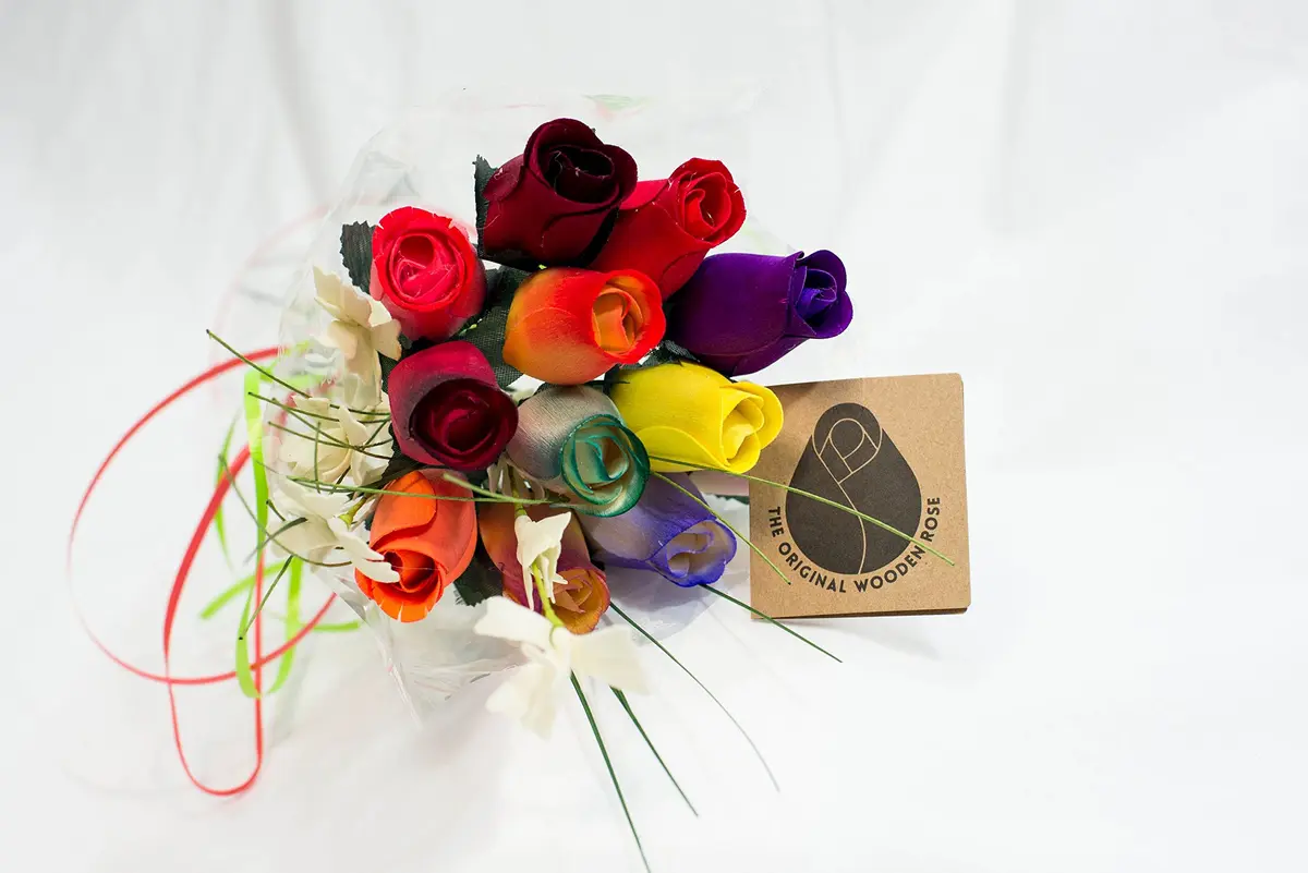 The Original Wooden Rose Assorted Colors Floral Flower Bouquets in a Gift Box (1 Dozen) Brighten your home or office with vibrant birch wood roses, maintenance-free and perfect for gifting - view 3
