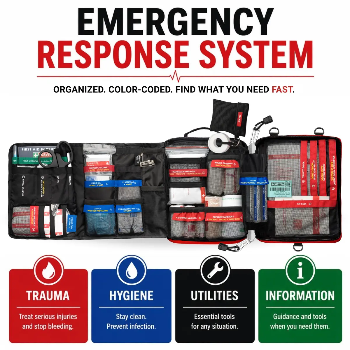 SURVIVAL Large First Aid Kit 142-Piece Emergency Response System | Compact, Durable, Australian Design - view 2