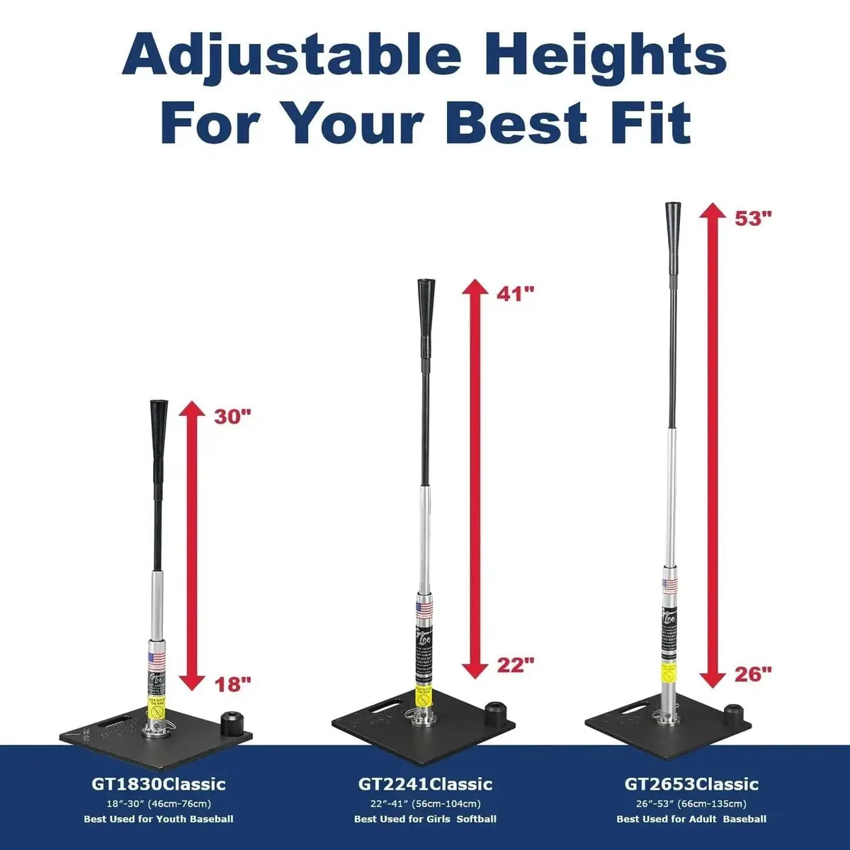 G Tee Classic Baseball/Softball Batting Tee Adjustable 18" - 30" Tall | Premium USA Craftsmanship | Used by Pros - view 2