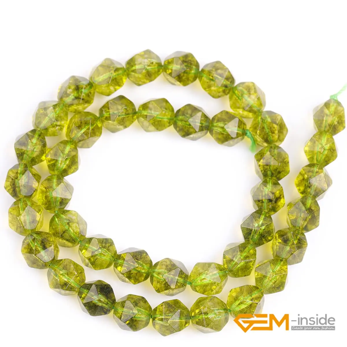 GEM-Inside 10mm Peridot Gemstone Loose Beads Faceted Dyed Cambay Crystal Energy Stone for Jewelry Making | Natural Energy Stone - view 2