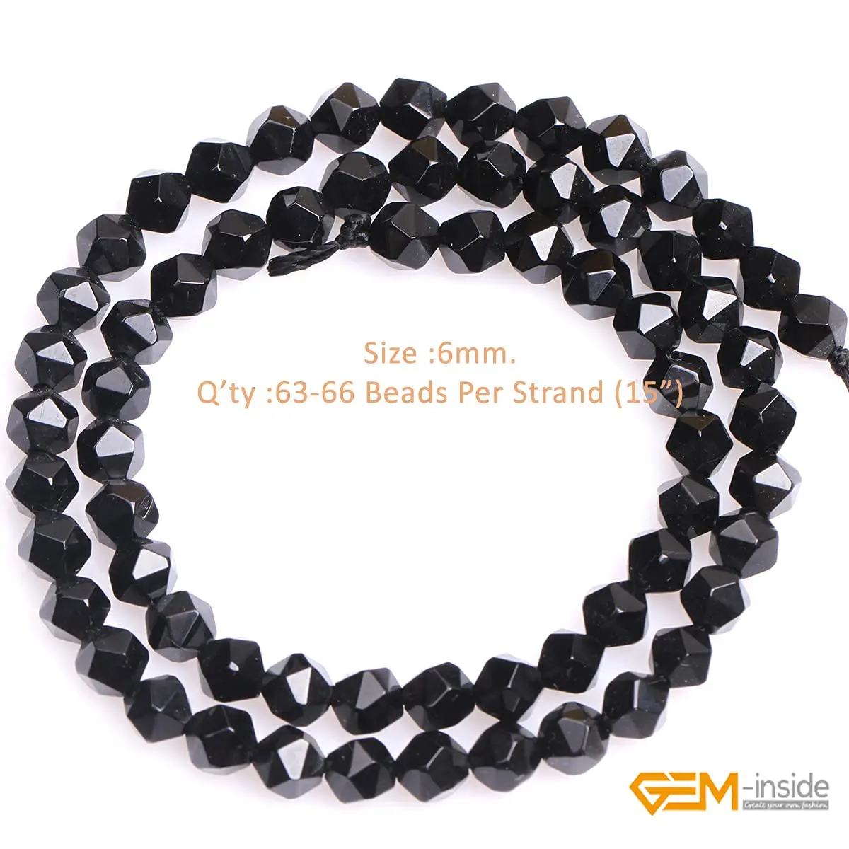GEM-INSIDE CREATE YOUR OWN FASHION Natural 6mm Black Agate Gemstone Loose Beads Faceted Cambay Energy Stone for Jewelry Making 15" - view 2