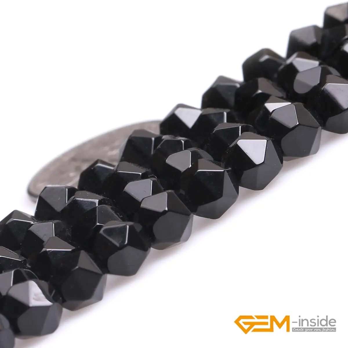 GEM-INSIDE CREATE YOUR OWN FASHION Natural 6mm Black Agate Gemstone Loose Beads Faceted Cambay Energy Stone for Jewelry Making 15" - view 3