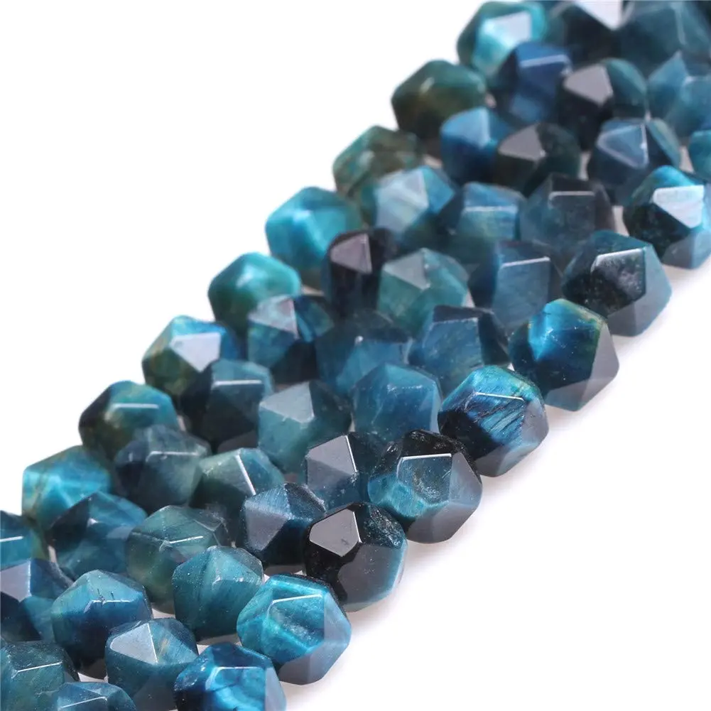 GEM-INSIDE CREATE YOUR OWN FASHION Cyanite Tiger Eyes Gemstone 8mm | Faceted Loose Beads for Jewelry Making - main product image