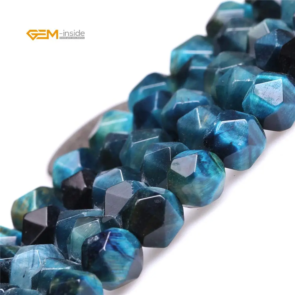 GEM-INSIDE CREATE YOUR OWN FASHION Cyanite Tiger Eyes Gemstone 8mm | Faceted Loose Beads for Jewelry Making - view 2