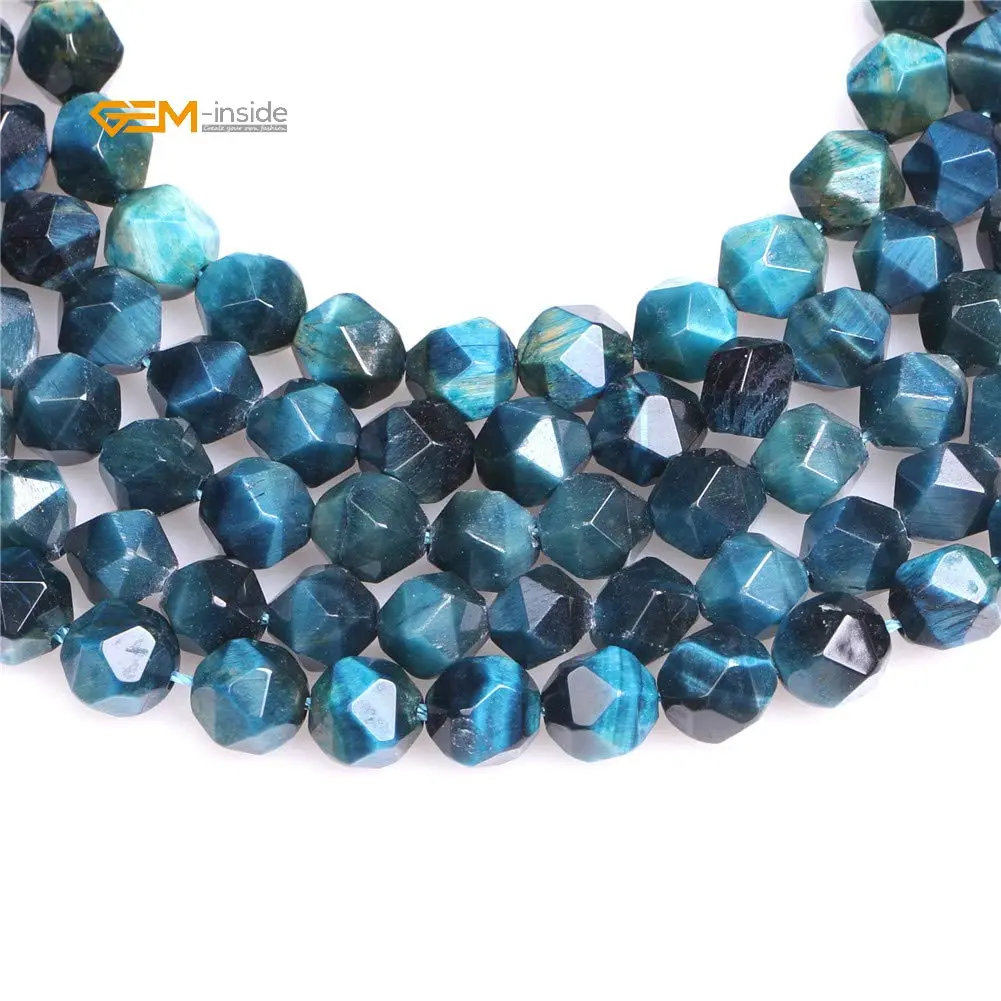 GEM-INSIDE CREATE YOUR OWN FASHION Cyanite Tiger Eyes Gemstone 8mm | Faceted Loose Beads for Jewelry Making - view 3