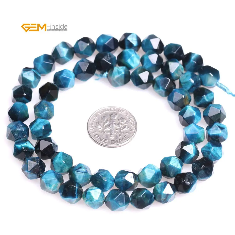 GEM-INSIDE CREATE YOUR OWN FASHION Cyanite Tiger Eyes Gemstone 8mm | Faceted Loose Beads for Jewelry Making - view 4