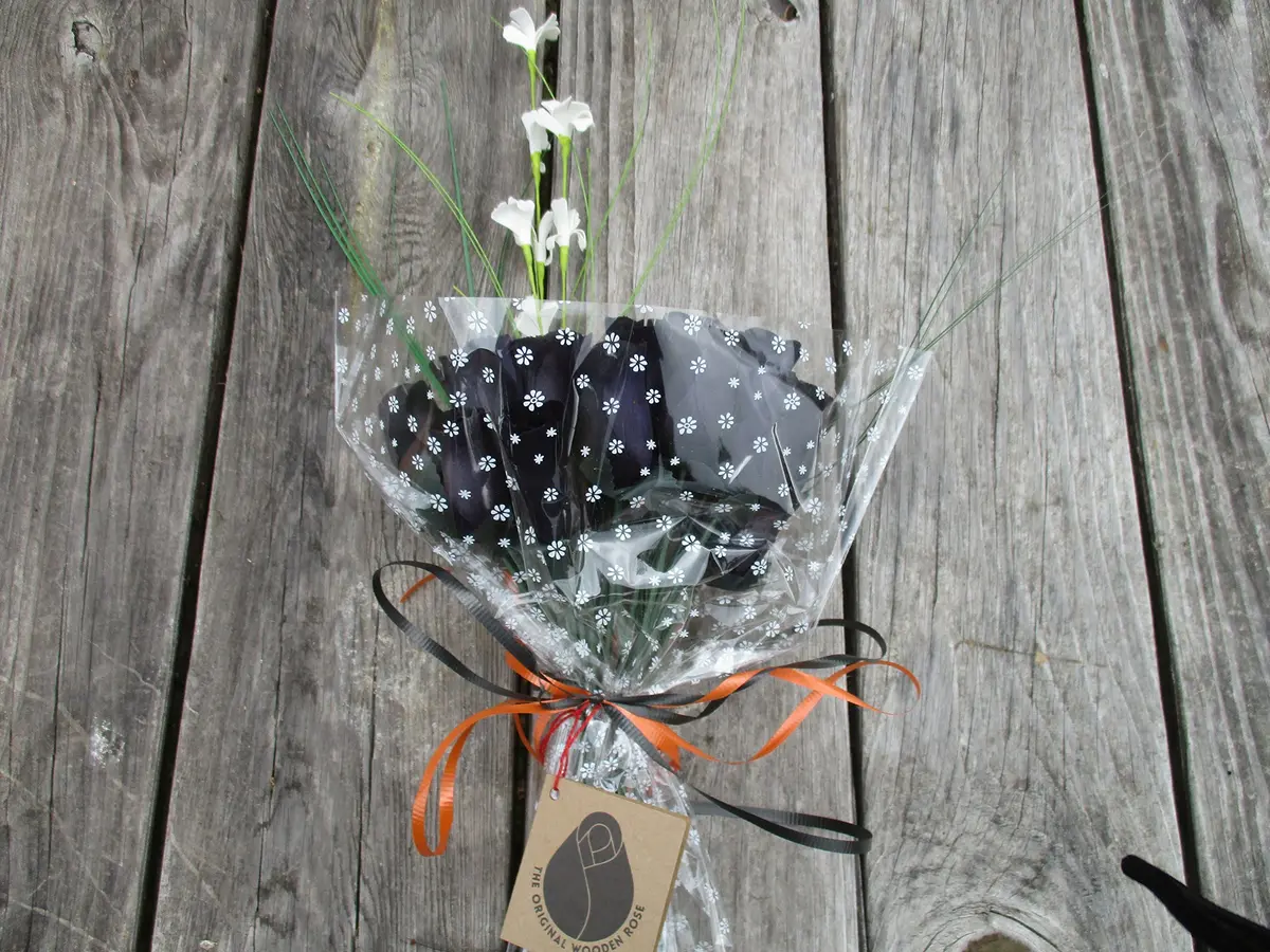 The Original Wooden Rose All Black Gothic Roses Halloween Floral Flower Bouquets in a Gift Box (2 Dozen) Brighten your space with handcrafted birch wood roses, maintenance-free, perfect for gifting or decor - view 8