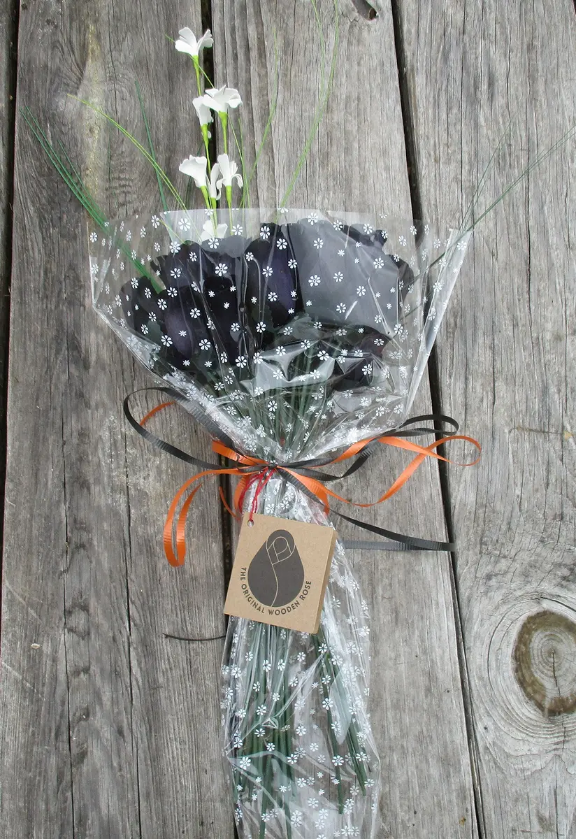The Original Wooden Rose All Black Gothic Roses Halloween Floral Flower Bouquets in a Gift Box (2 Dozen) Brighten your space with handcrafted birch wood roses, maintenance-free, perfect for gifting or decor - view 4
