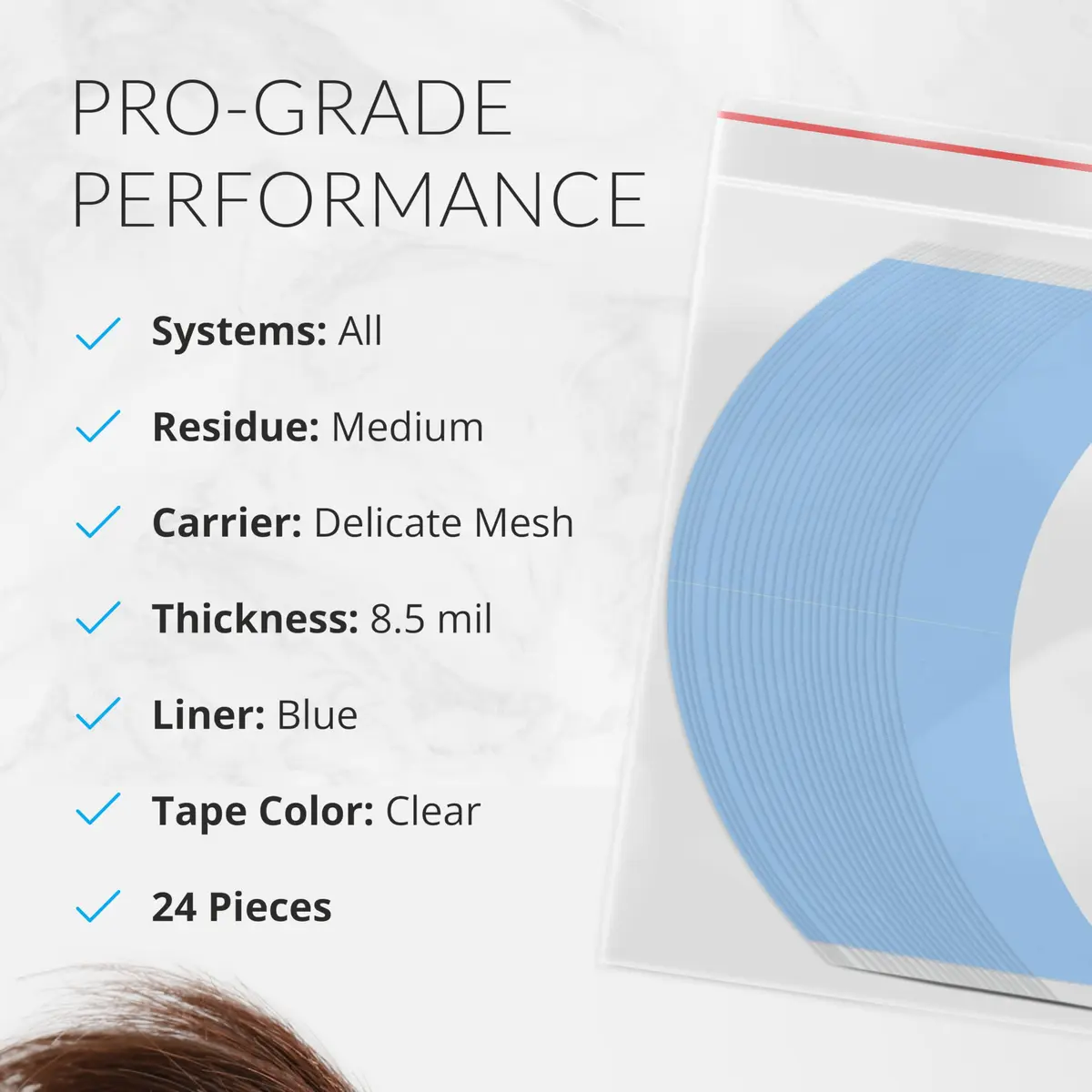 Walker Tape Blue Liner Lace Front Support Tape CC Contour 5" Super Wide Tabs, Double Sided Wig Tape for Lace Wigs, Toupees, and Tape in Hair Extensions Human Hair, No-Shine Hairpiece Tape, 24 Pieces | Strong Hold & Discreet - view 4