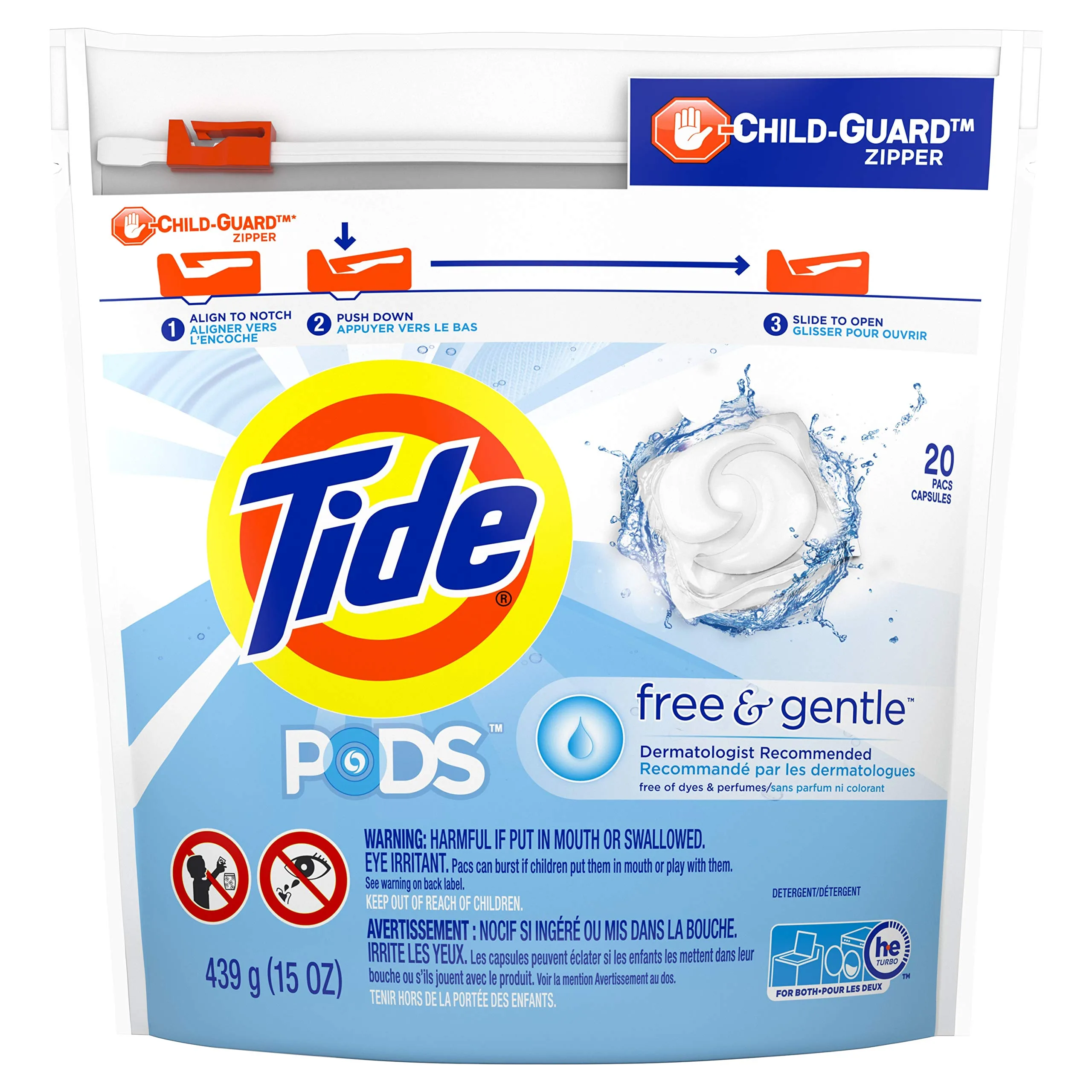 Tide Free & Gentle Laundry Detergent Pods, 20 Count (Pack of 1) | Hypoallergenic & Dye-Free Formula - main product image