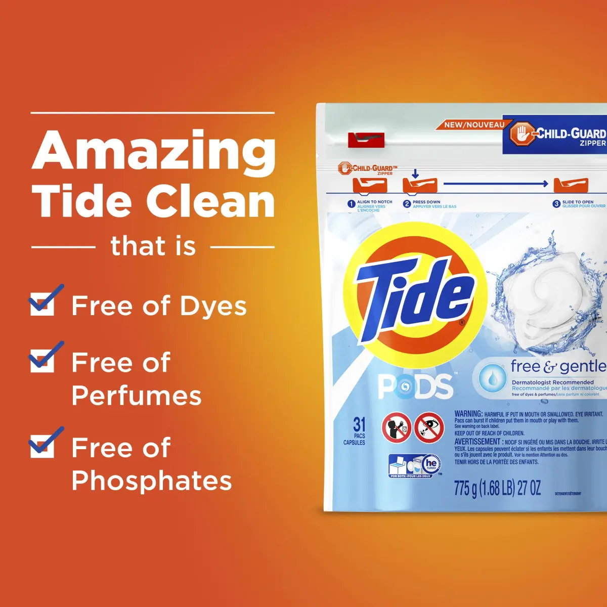 Tide PODS Free & Gentle Laundry Detergent Pacs 20 Count | Hypoallergenic & Dye-Free - view 5