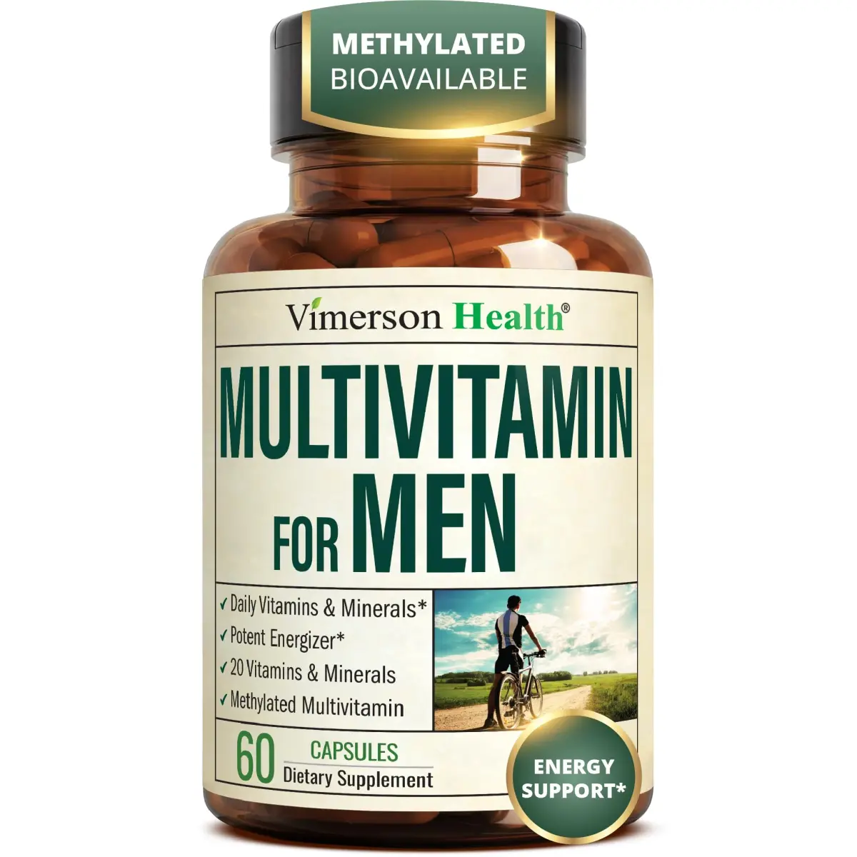 Vimerson Health Men's Multivitamin 60 Capsules | Methylated B Vitamins & Chelated Minerals for Energy & Focus - main product image