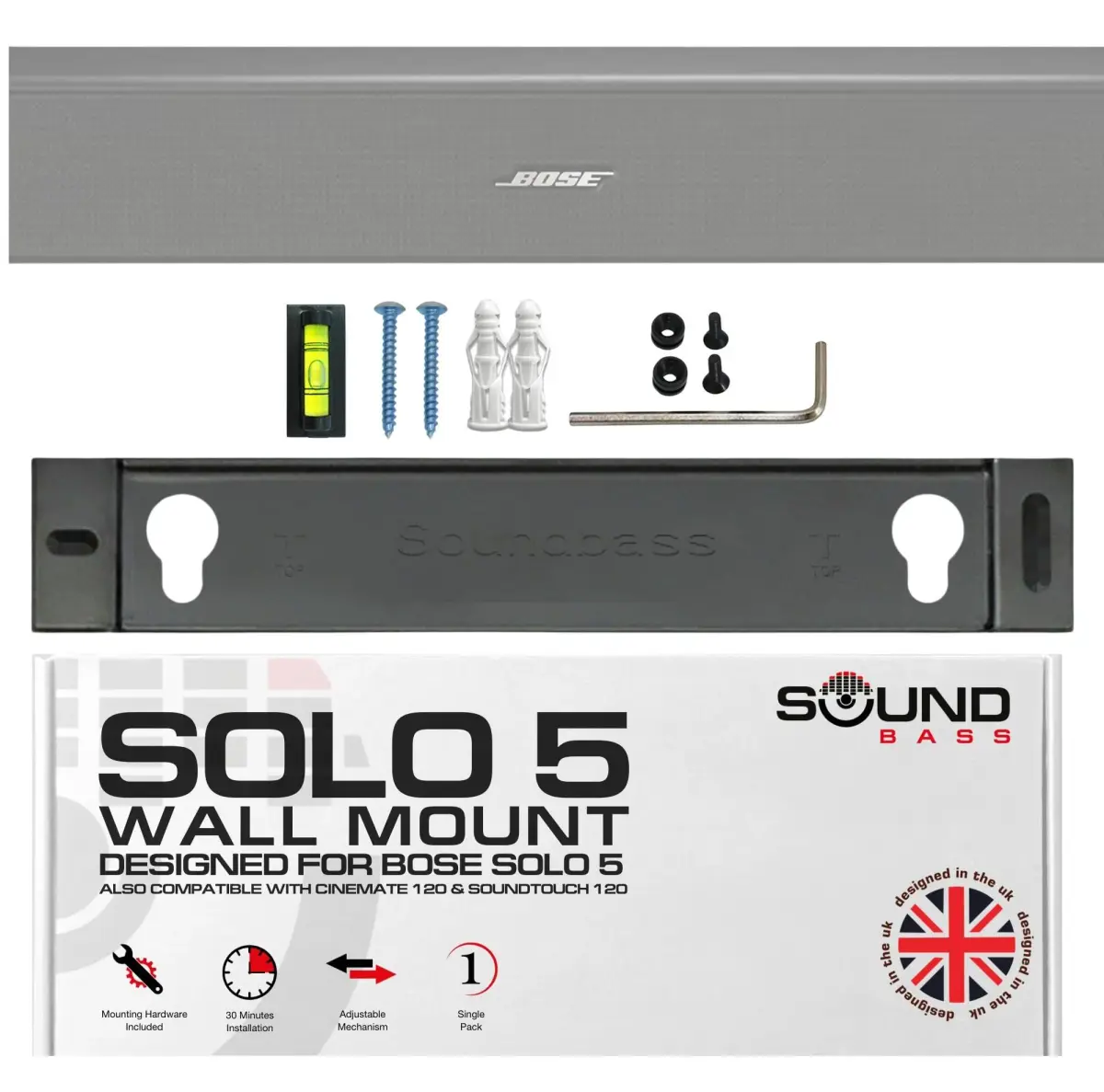 Sound Bass Wall Mount Bracket for Bose Solo 5 Soundbar | Precision Engineered 2.5mm Steel - main product image