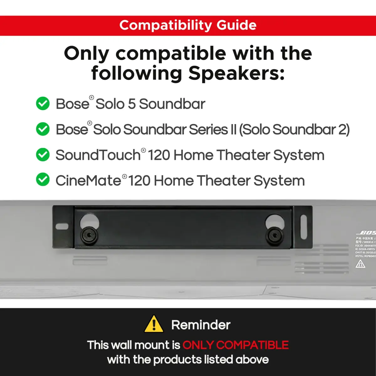 Sound Bass Wall Mount Bracket for Bose Solo 5 Soundbar | Precision Engineered 2.5mm Steel - view 2