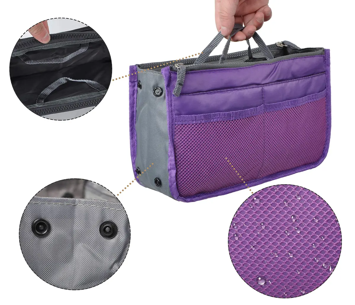 Vercord Purse Organizer Insert for Handbags 13-Pocket Nylon Purple Medium | Keep Your Bag in Control - view 5