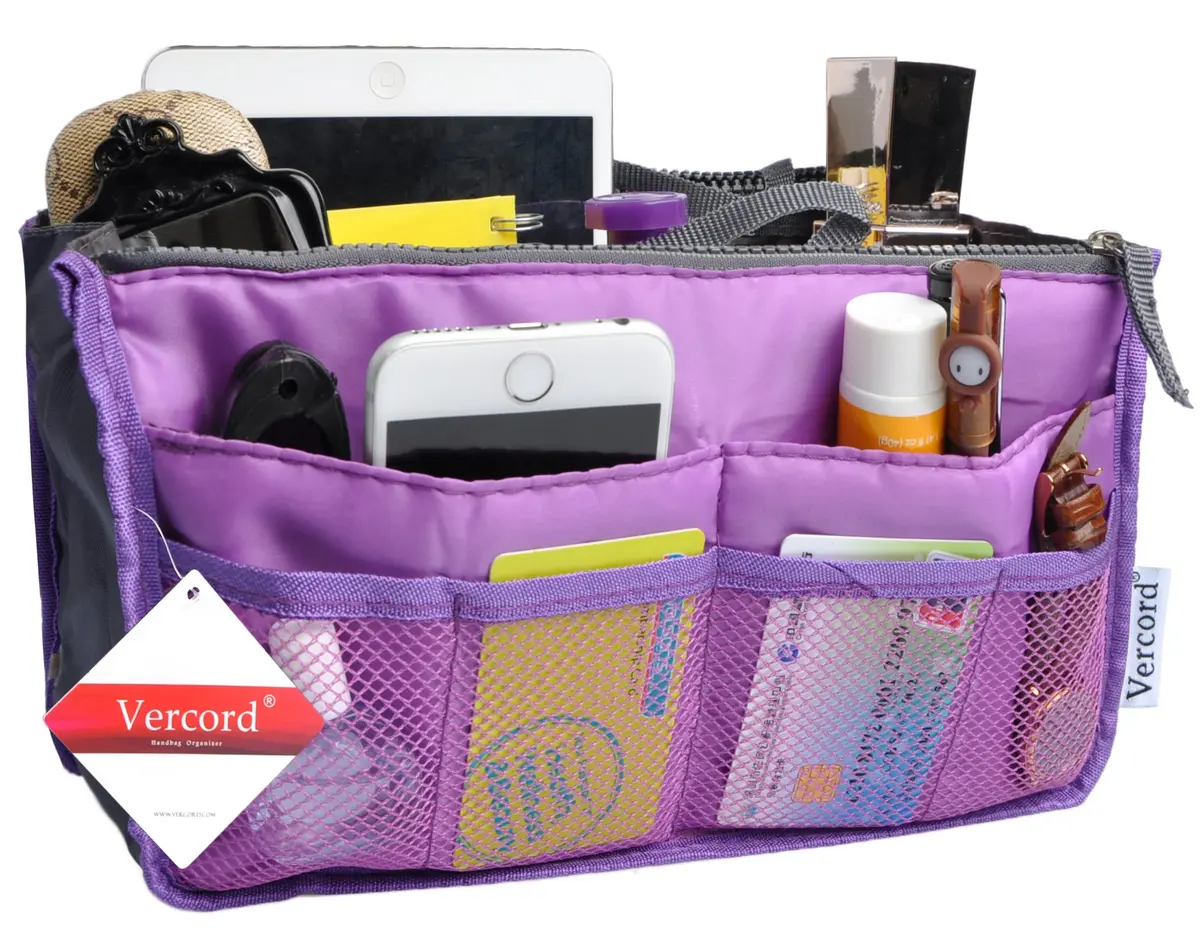 Vercord Purse Organizer Insert for Handbags 13-Pocket Nylon Purple Medium | Keep Your Bag in Control - view 2