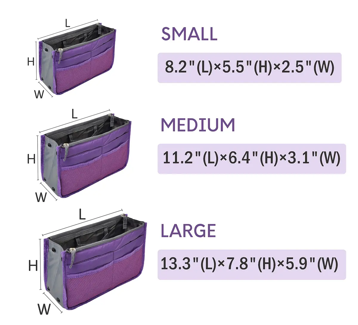 Vercord Purse Organizer Insert for Handbags 13-Pocket Nylon Purple Medium | Keep Your Bag in Control - view 3