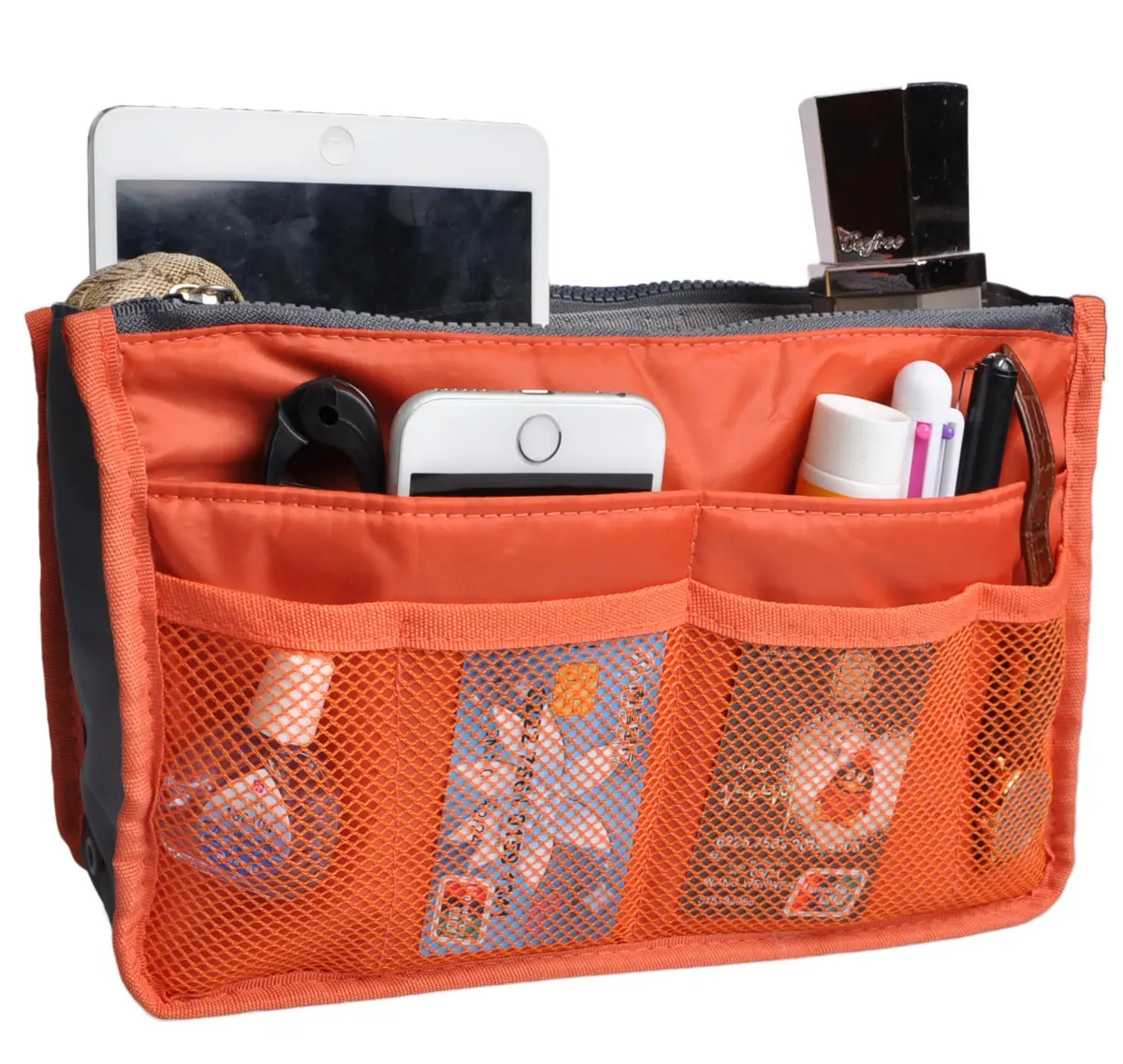 Vercord Purse Organizer Insert for Handbags 13 Pockets | Nylon Travel Tote Organizer Orange Medium - main product image
