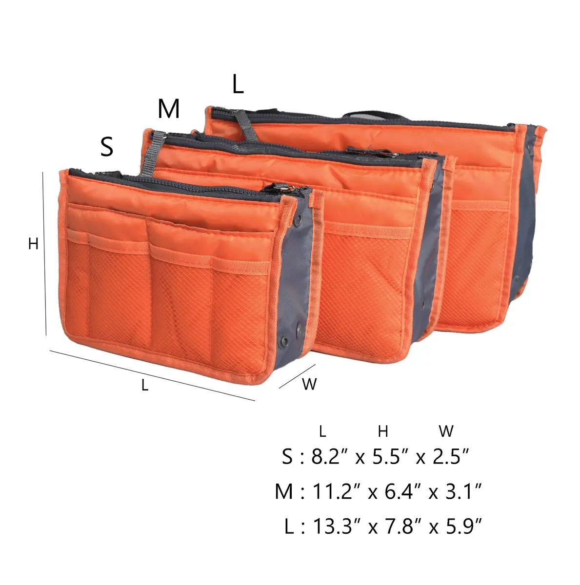 Vercord Purse Organizer Insert for Handbags 13 Pockets | Nylon Travel Tote Organizer Orange Medium - view 3