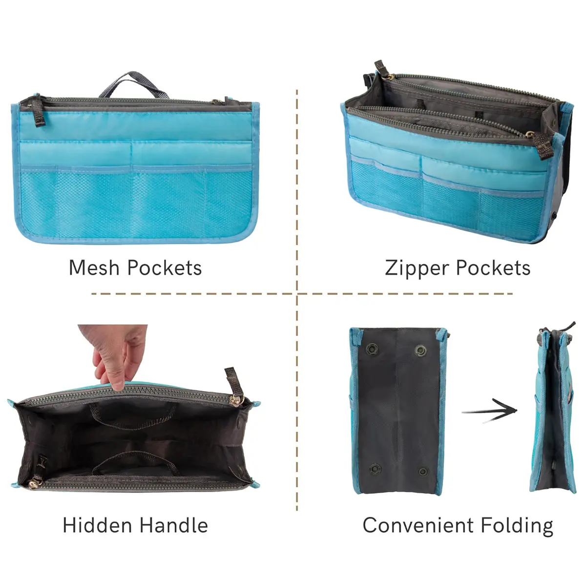Vercord Purse Organizer Insert for Handbags Blue Medium | 13 Pockets Nylon - view 5