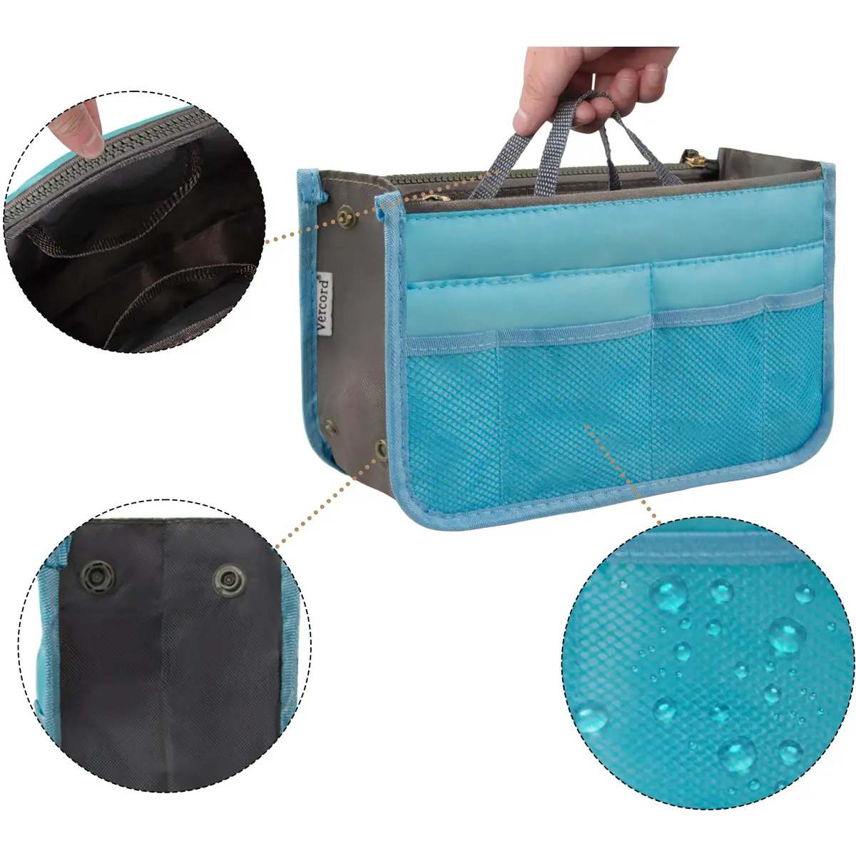 Vercord Purse Organizer Insert for Handbags Blue Medium | 13 Pockets Nylon - view 6