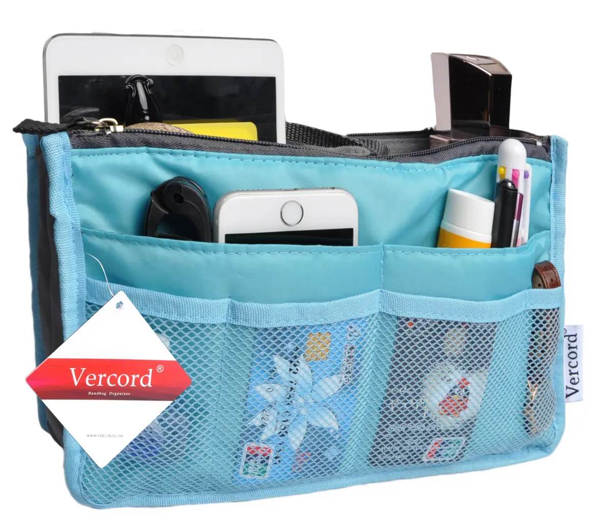 Vercord Purse Organizer Insert for Handbags Blue Medium | 13 Pockets Nylon - view 2
