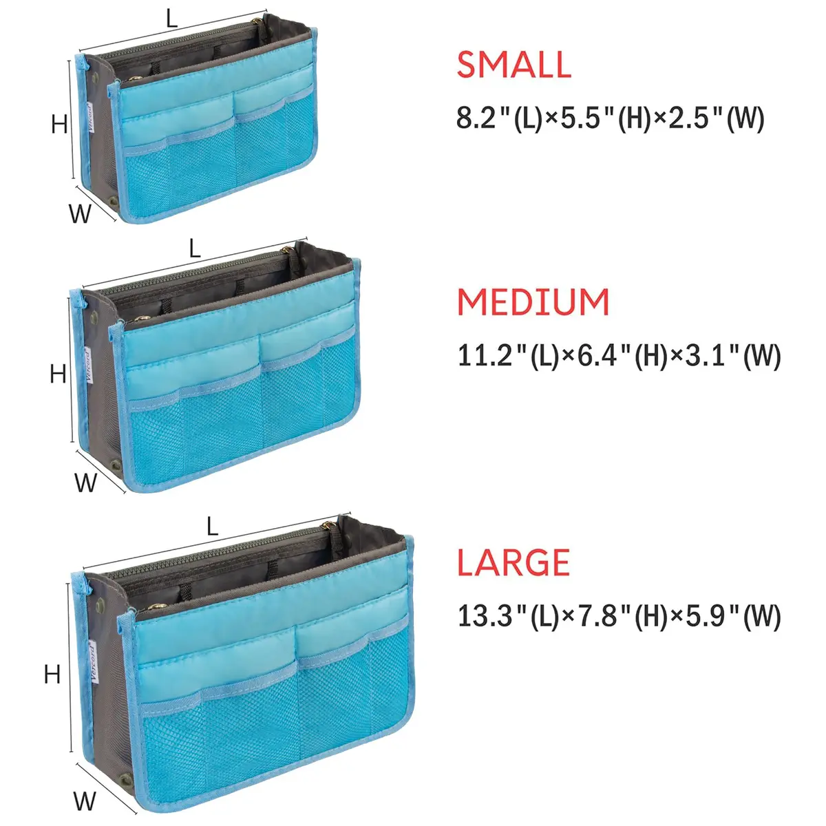 Vercord Purse Organizer Insert for Handbags Blue Medium | 13 Pockets Nylon - view 3