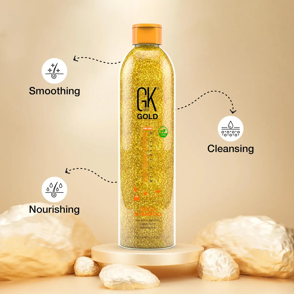 GK HAIR Gold Shampoo 8.5 Oz Hydrating Hair Cleanser with Aloe Vera and Shea Butter for Dry Damaged Hair Frizz Control Smooth Soft Shine Wild Orchid Fragrance | Hydrates & Smooths - view 5