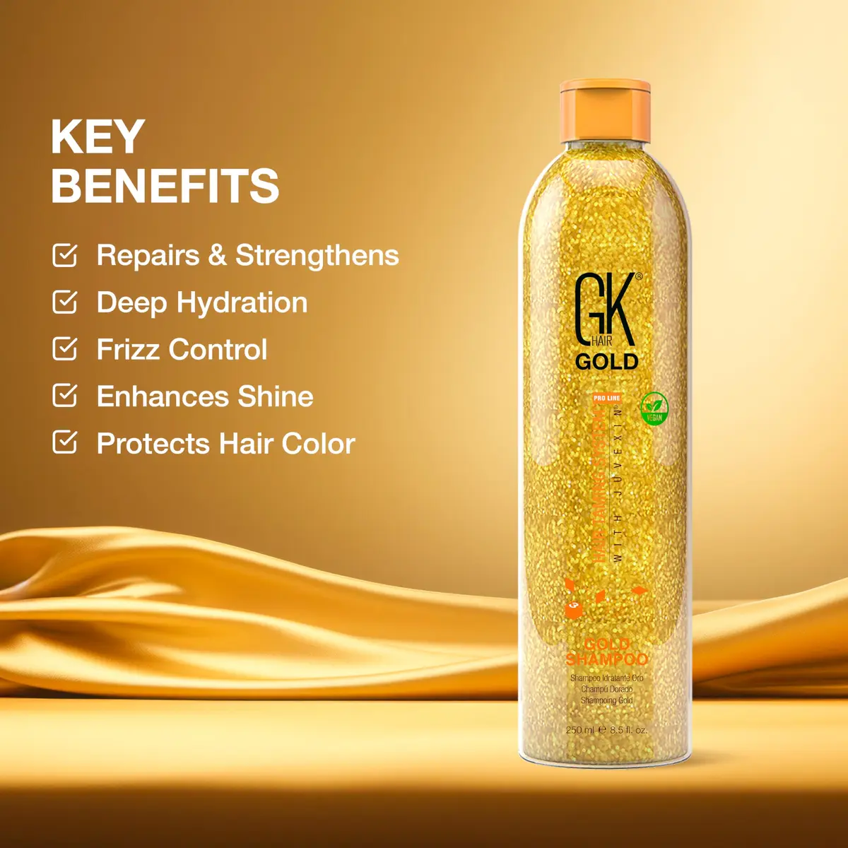 GK HAIR Gold Shampoo 8.5 Oz Hydrating Hair Cleanser with Aloe Vera and Shea Butter for Dry Damaged Hair Frizz Control Smooth Soft Shine Wild Orchid Fragrance | Hydrates & Smooths - view 6