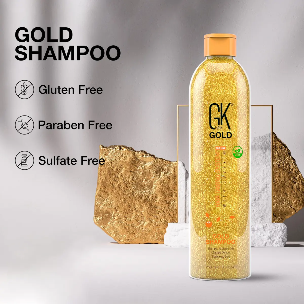 GK HAIR Gold Shampoo 8.5 Oz Hydrating Hair Cleanser with Aloe Vera and Shea Butter for Dry Damaged Hair Frizz Control Smooth Soft Shine Wild Orchid Fragrance | Hydrates & Smooths - view 8