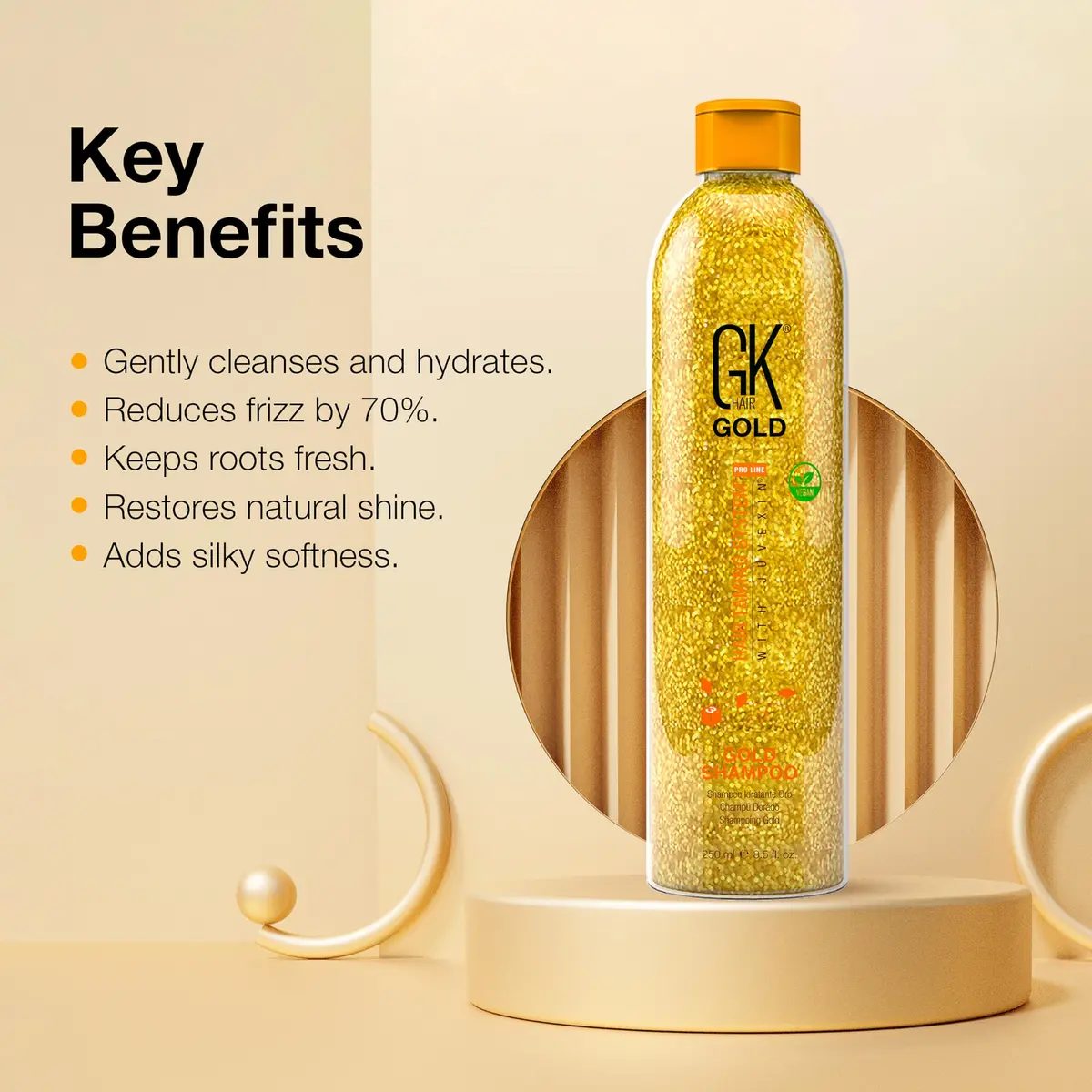 GK HAIR Gold Shampoo 8.5 Oz Hydrating Hair Cleanser with Aloe Vera and Shea Butter for Dry Damaged Hair Frizz Control Smooth Soft Shine Wild Orchid Fragrance | Hydrates & Smooths - view 3
