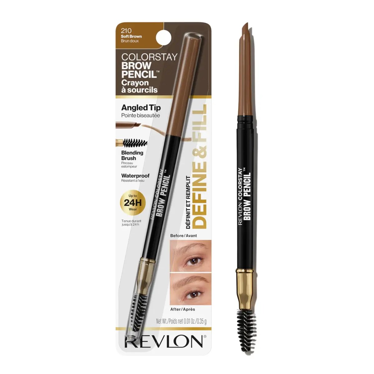 Revlon ColorStay Eyebrow Pencil with Spoolie Brush, Soft Brown, 0.021 oz (0.59 g) | Waterproof Natural Definition - main product image