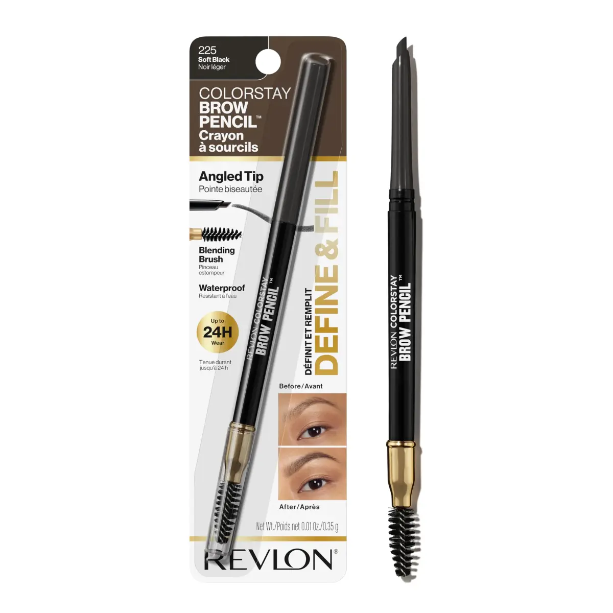 Revlon ColorStay Eyebrow Pencil 225 Soft Black 0.021 oz | Waterproof Definition for Natural Brows - main product image