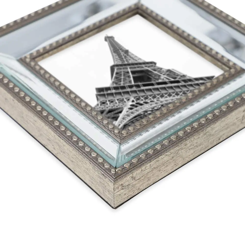 Isaac Jacobs 4x6 Champagne Mirror Bead Picture Frame - Classic Mirrored Frame with Dotted Border for Wall & Tabletop Display - view 5