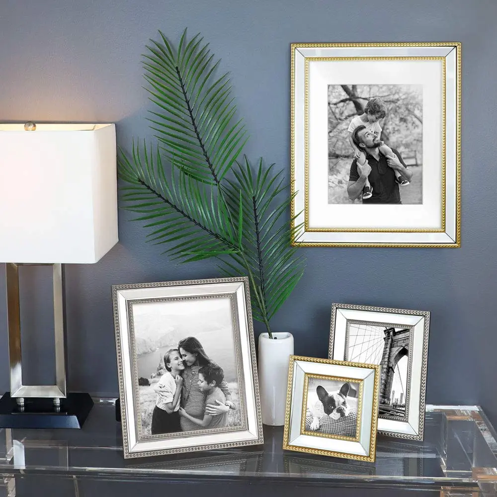 Isaac Jacobs 4x6 Champagne Mirror Bead Picture Frame - Classic Mirrored Frame with Dotted Border for Wall & Tabletop Display - view 6