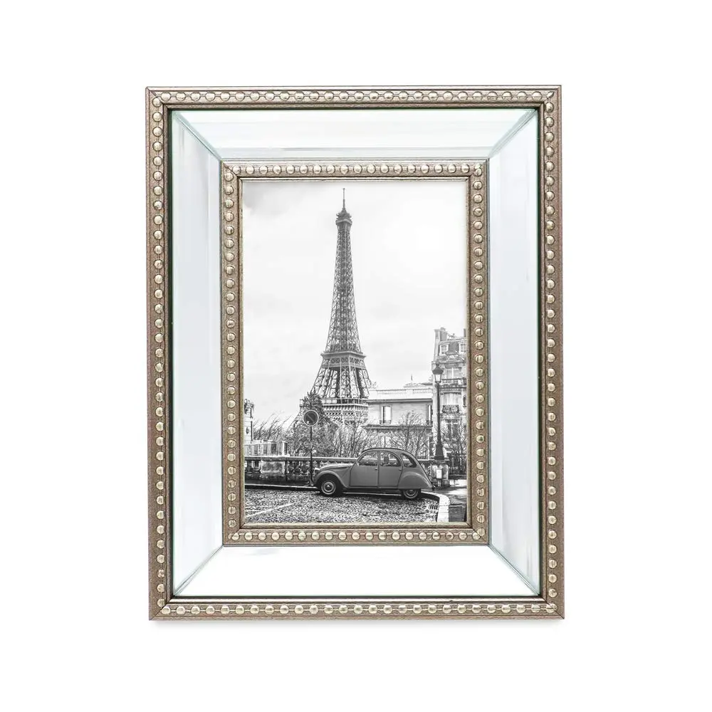 Isaac Jacobs 4x6 Champagne Mirror Bead Picture Frame - Classic Mirrored Frame with Dotted Border for Wall & Tabletop Display - view 2
