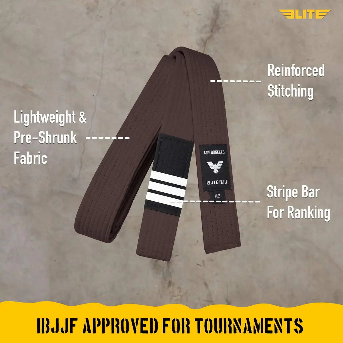 Elite Sports Adults Brazilian Jiu Jitsu Belt A2 Brown | IBJJF Approved for Training & Competition - view 2