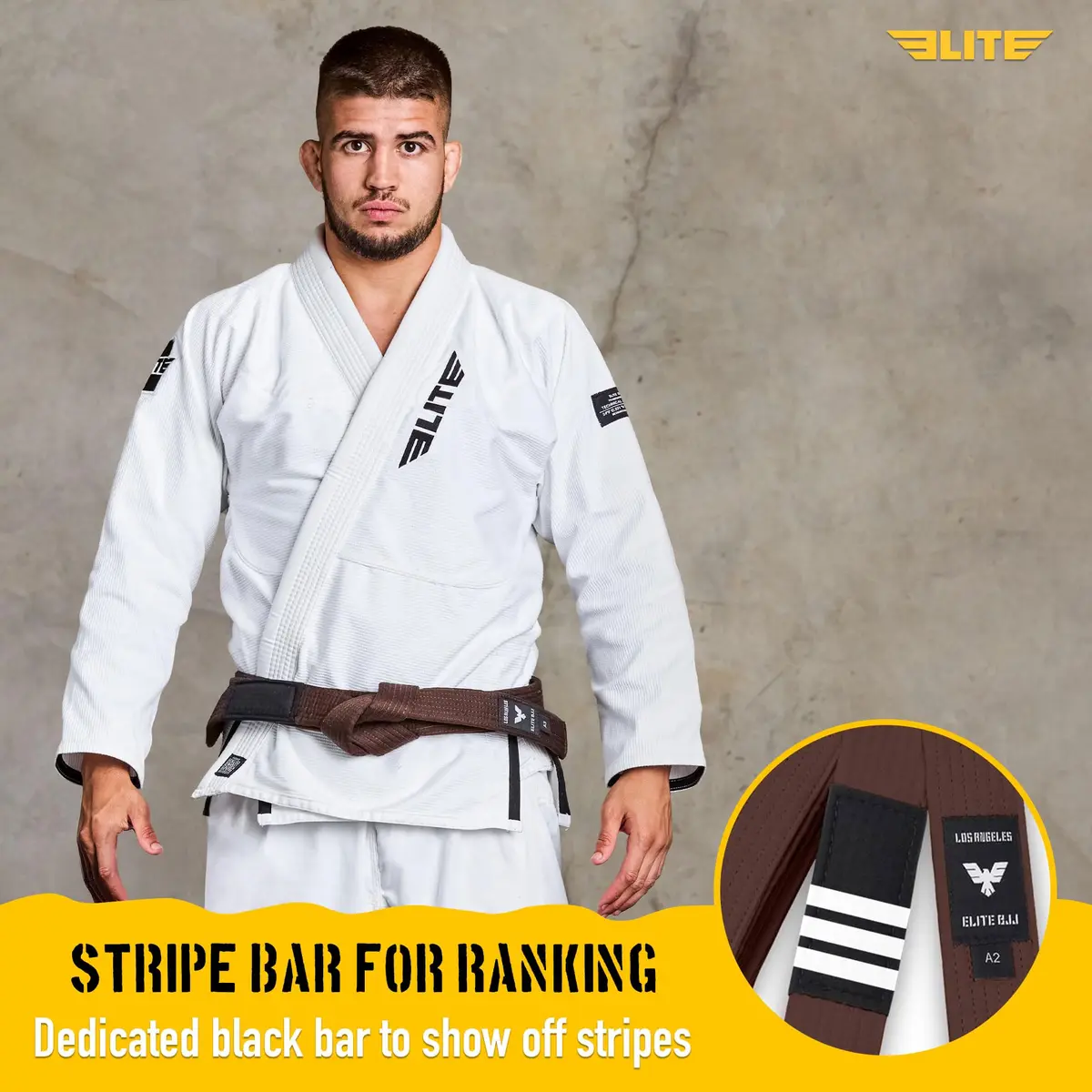 Elite Sports Adults Brazilian Jiu Jitsu Belt A2 Brown | IBJJF Approved for Training & Competition - view 3
