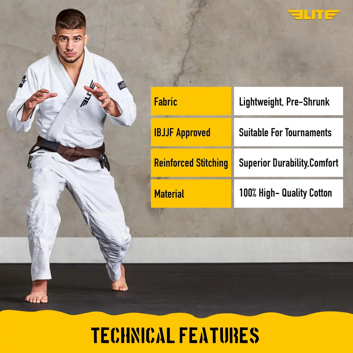 Elite Sports Adults Brazilian Jiu Jitsu Belt A2 Brown | IBJJF Approved for Training & Competition - view 4