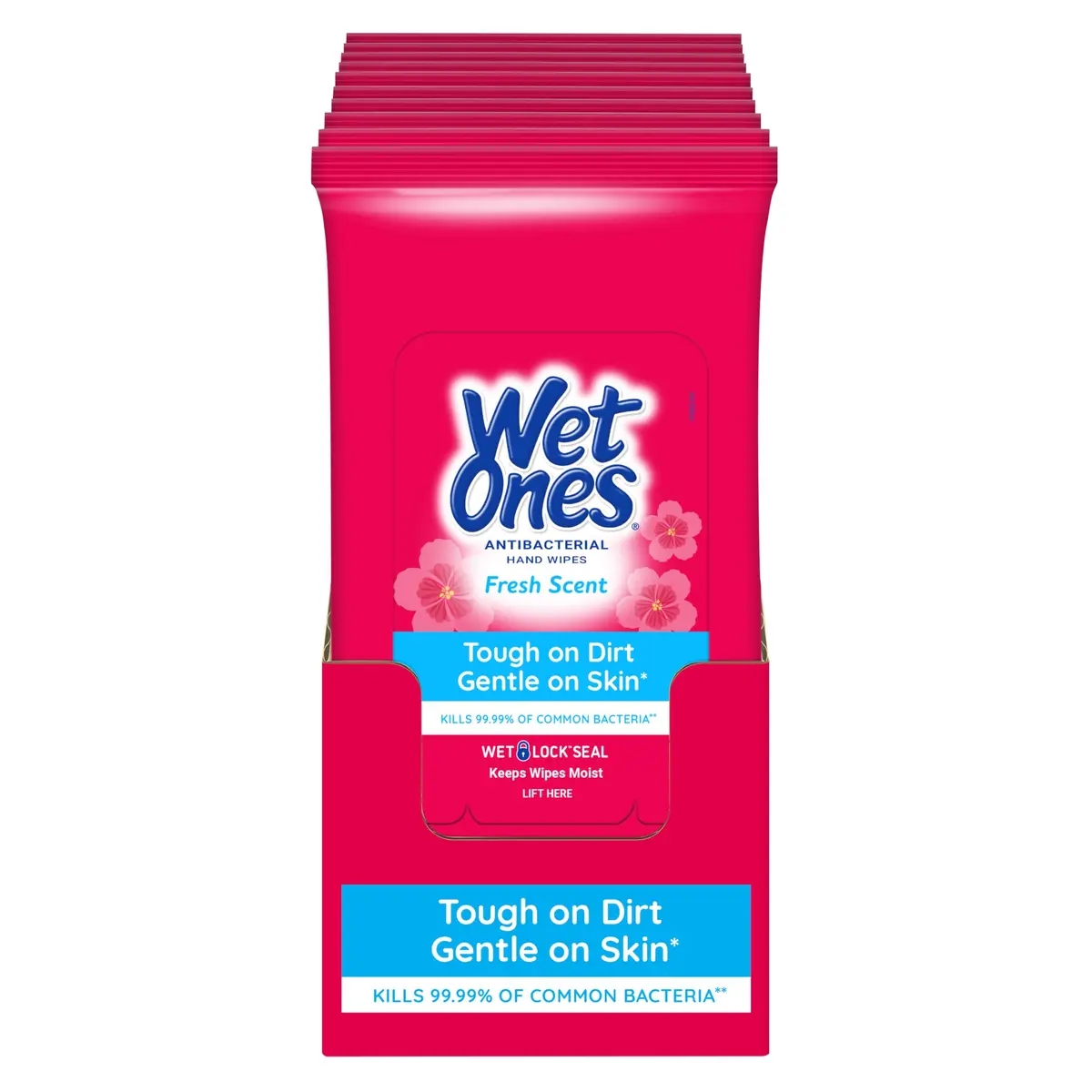 Wet Ones Antibacterial Hand Wipes, Fresh Scent, 20 Wipes (Pack of 10) | Kills 99.99% Germs, Hypoallergenic, TSA Travel Pack - main product image