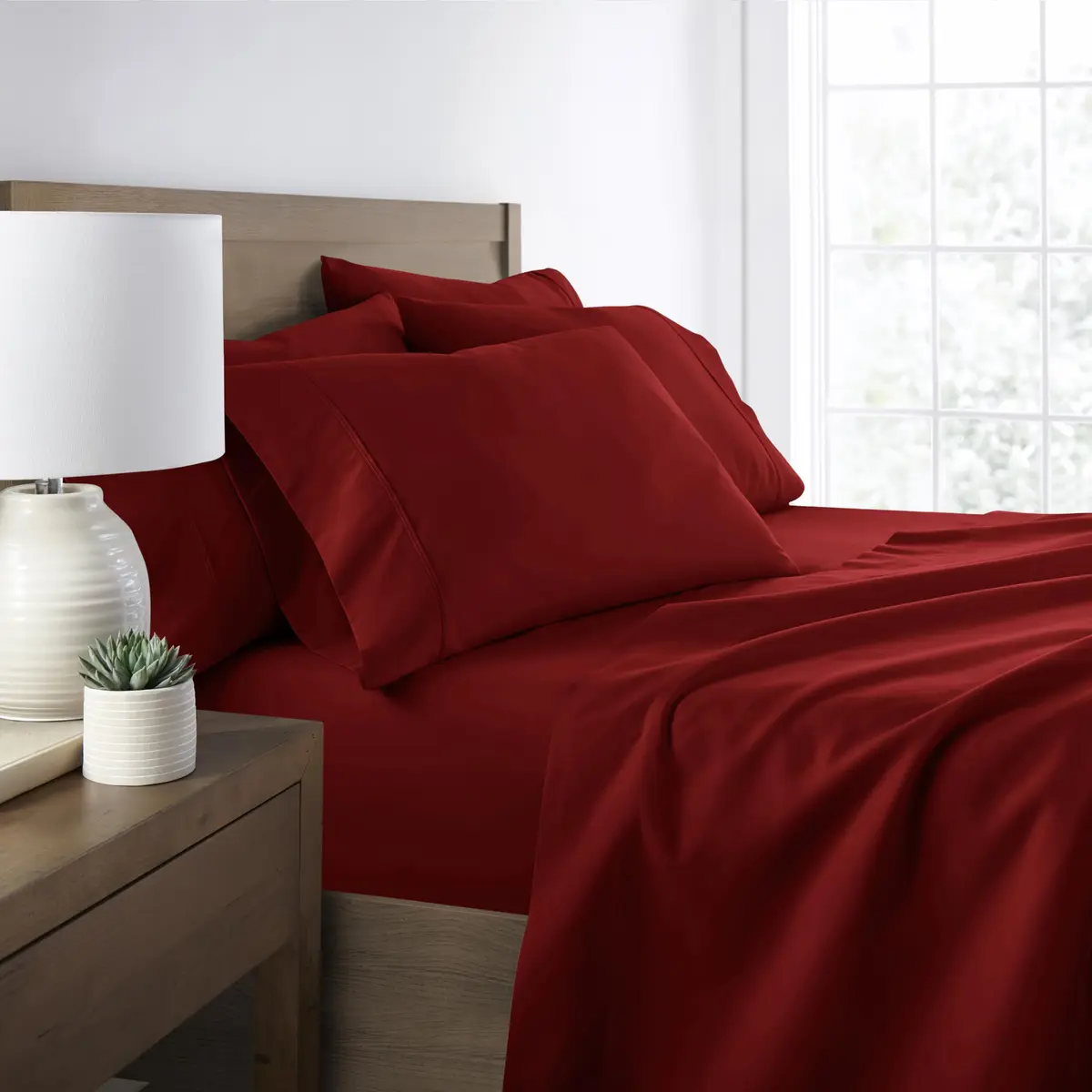 Linen Market 6 Piece Burgundy Twin XL Sheet Set | 156 GSM Microfiber Polyester - main product image