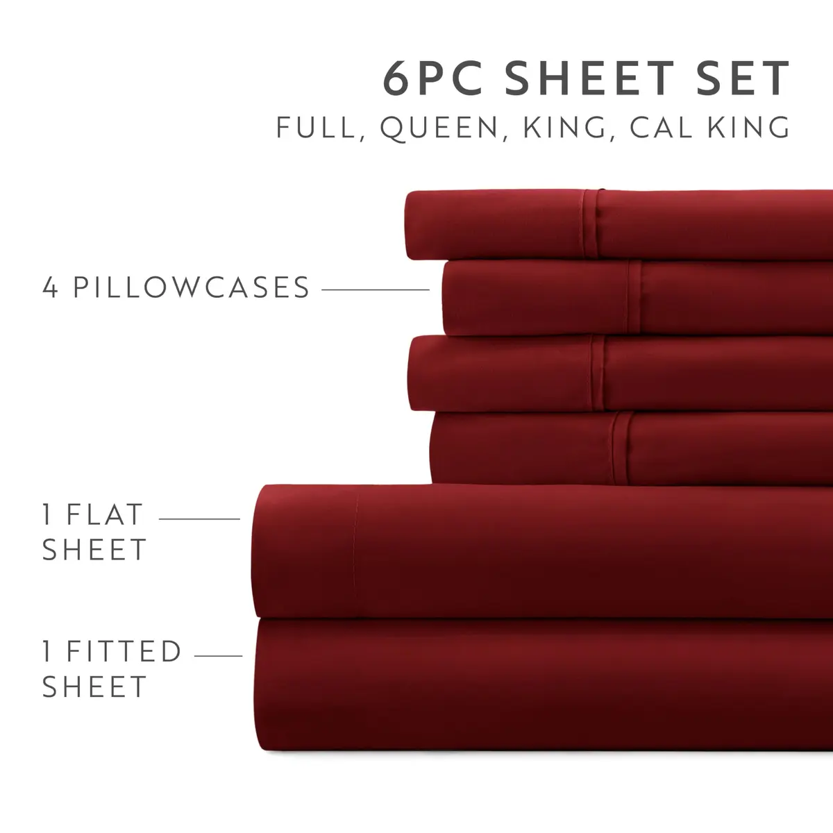 Linen Market 6 Piece Burgundy Twin XL Sheet Set | 156 GSM Microfiber Polyester - view 5
