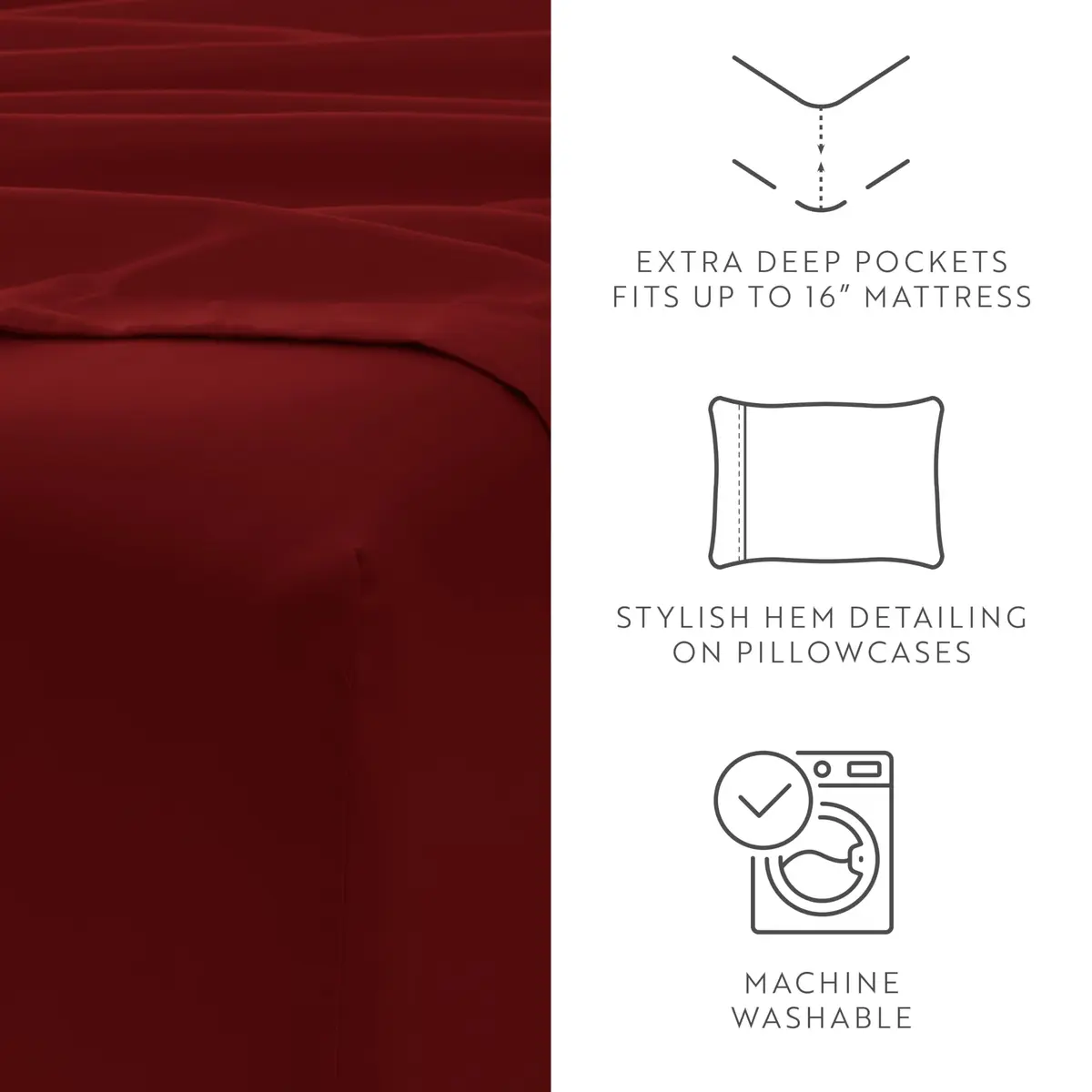 Linen Market 6 Piece Burgundy Twin XL Sheet Set | 156 GSM Microfiber Polyester - view 3